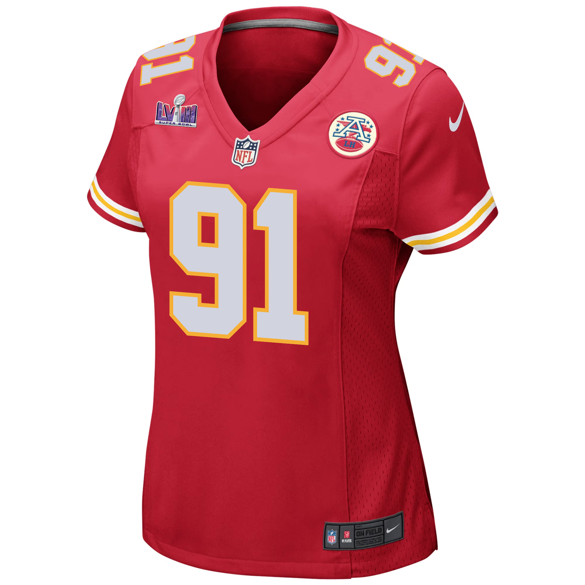 Derrick Nnadi 91 Kansas City Chiefs Super Bowl LVIII Patch Game Red NFL Jersey Women's