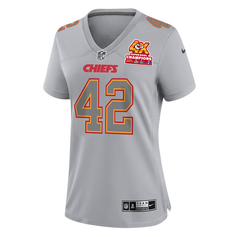 Tyree Gillespie 42 Kansas City Chiefs Super Bowl LVIII Champions 4X Atmosphere Fashion Game Gray NFL Jersey Women's