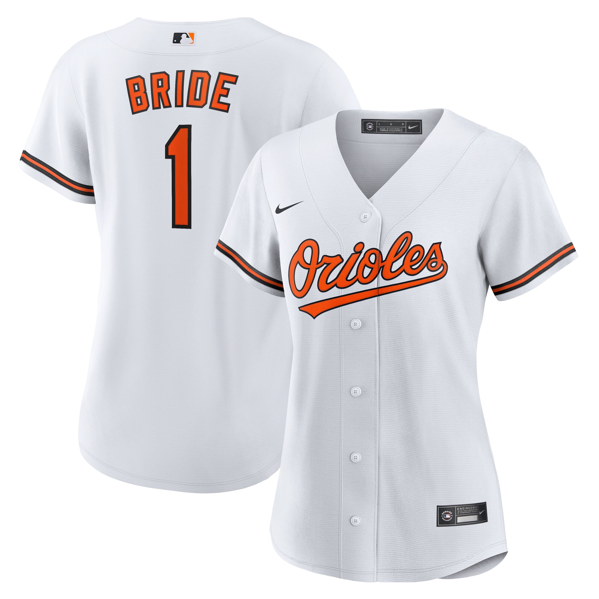 Baltimore Orioles White #1 Bride Home MLB Jersey Women's