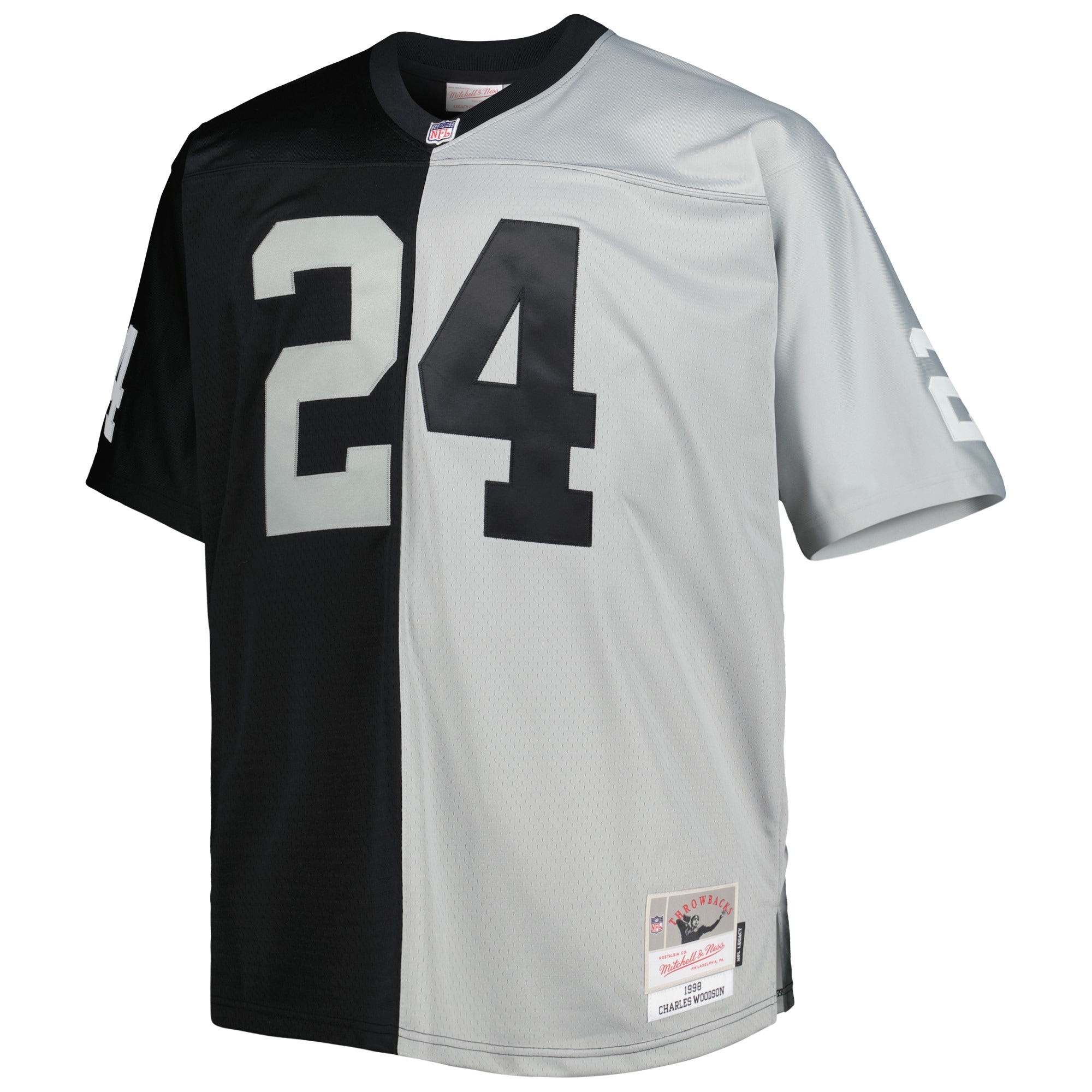 Las Vegas Raiders Charles Woodson Mitchell Ness Black/Silver Big Tall Split Legacy Retired Player NFL Jersey Men's