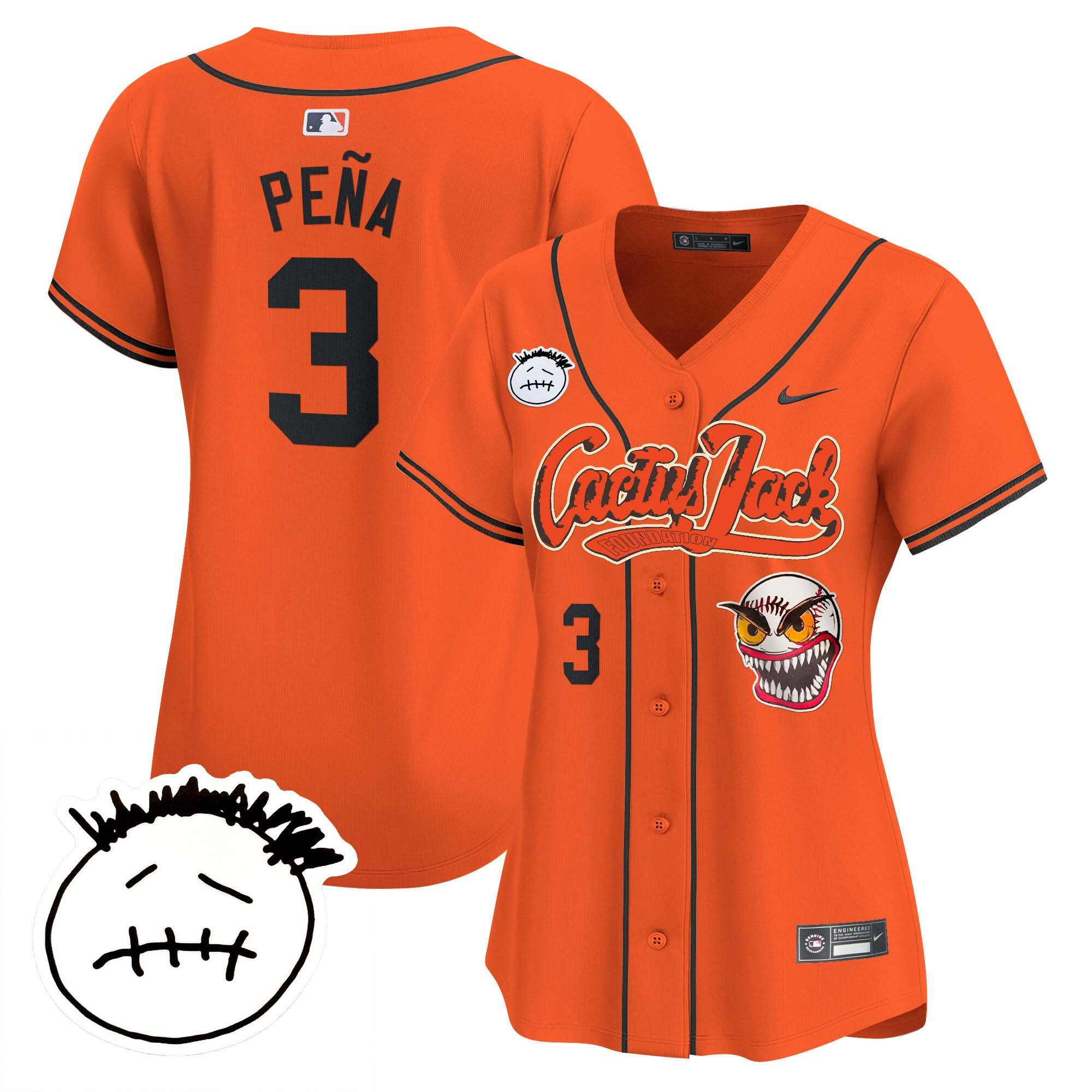 Jeremy Pena 3 Houston Astros Cactus Jack Patch V3 Orange MLB Jersey Women's