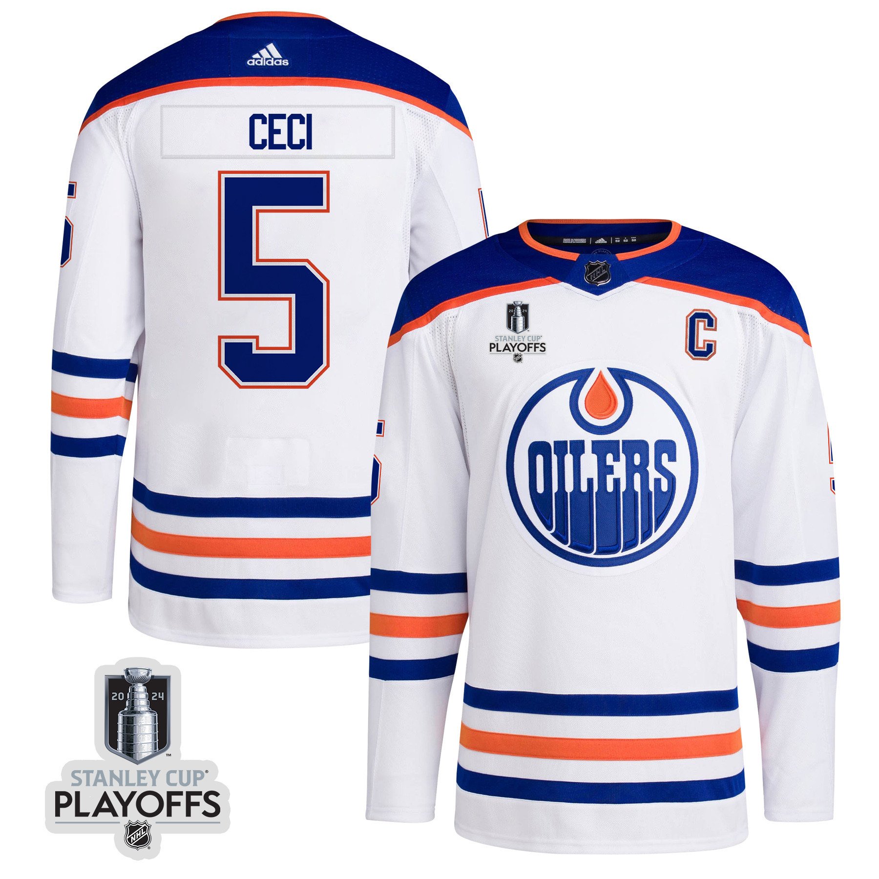 Cody Ceci 5 Edmonton Oilers 2024 Playoffs Patch Away White NHL Jersey Men's