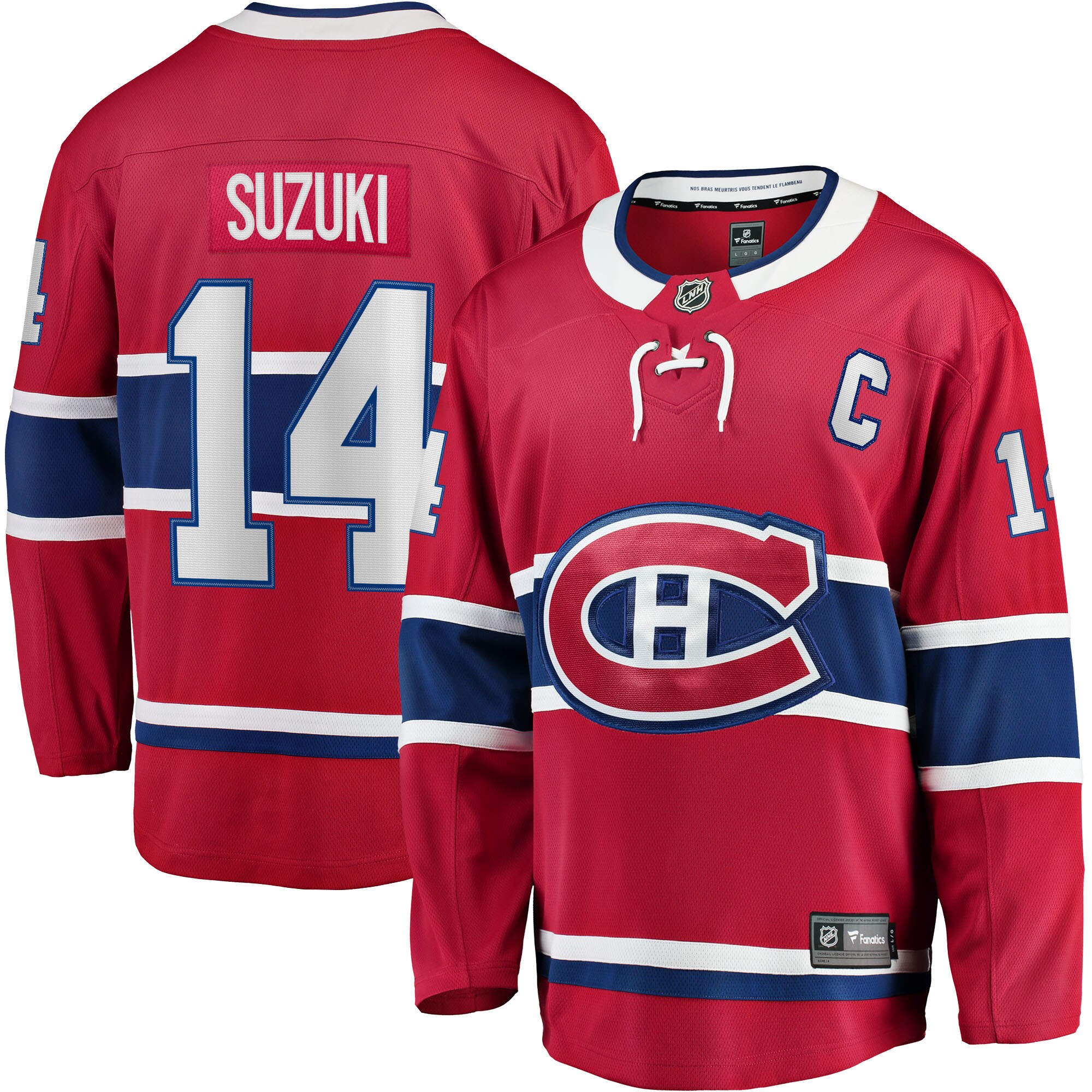 Montreal Canadiens Nick Suzuki Red Home Captain Patch Breakaway Player NHL Jersey Men's