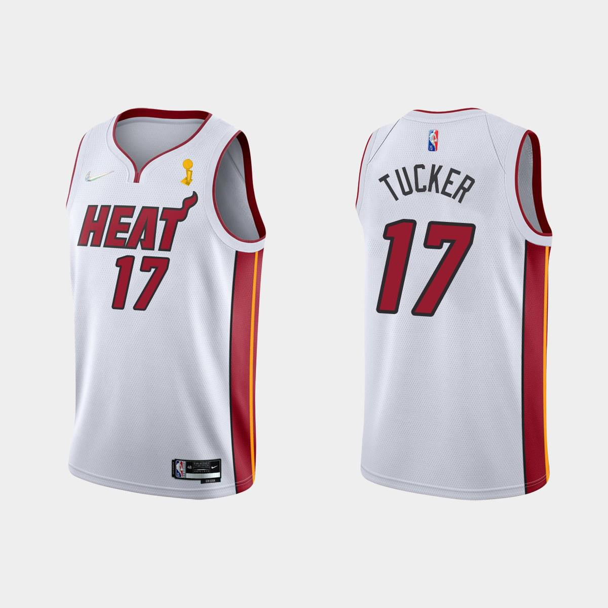 Miami Heat 17 P.J. Tucker Champions Cup 2023 Patc White NBA Jersey Men's