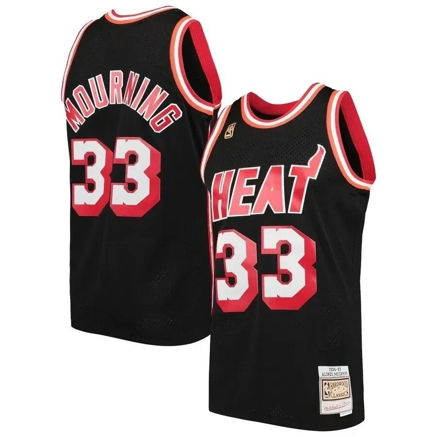 Alonzo Mourning Miami Heat Mitchell Ness 1996-97 Hardwood Classics Swingman Player Black NBA Jersey Men's