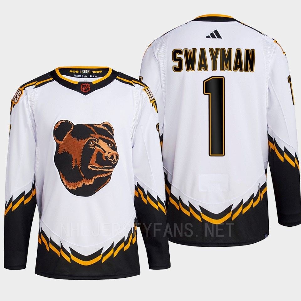 Boston Bruins 2022 Reverse Retro 2.0 Jeremy Swayman 1 White Primegreen NHL Jersey Men's