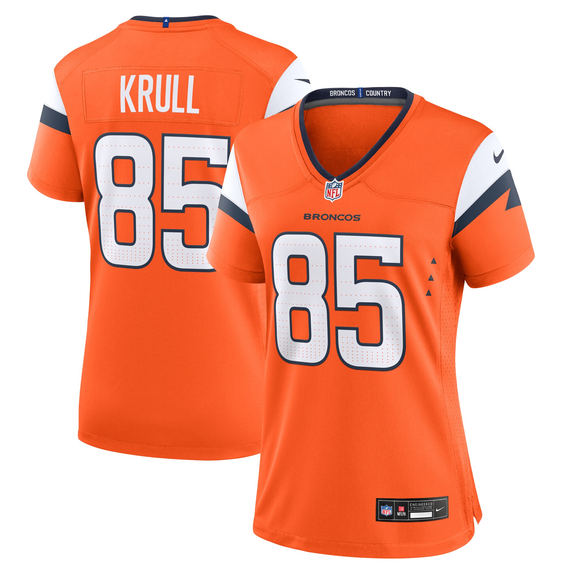 Denver Broncos Lucas Krull Orange Team Game NFL Jersey Women's