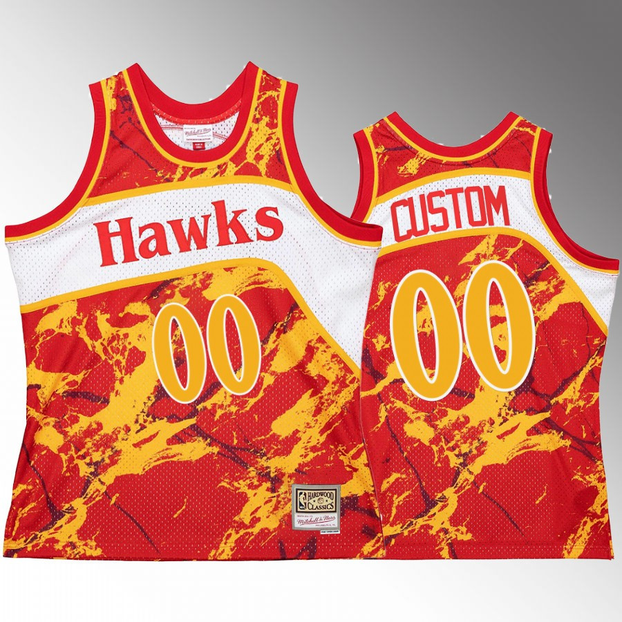 Custom 00 Atlanta Hawks Marble Swingman Red Hardwood Classics NBA Jersey Men's