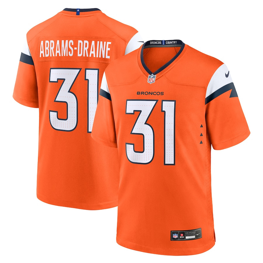 Kris Abrams-Draine 31 Denver Broncos Team Game Orange NFL Jersey Men's