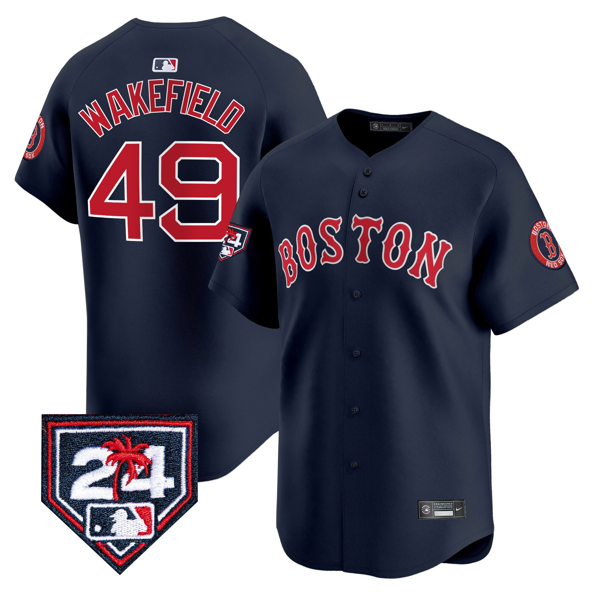 Tim Wakefield 49 Boston Red Sox 2024 Spring Training Navy MLB Jersey Men's