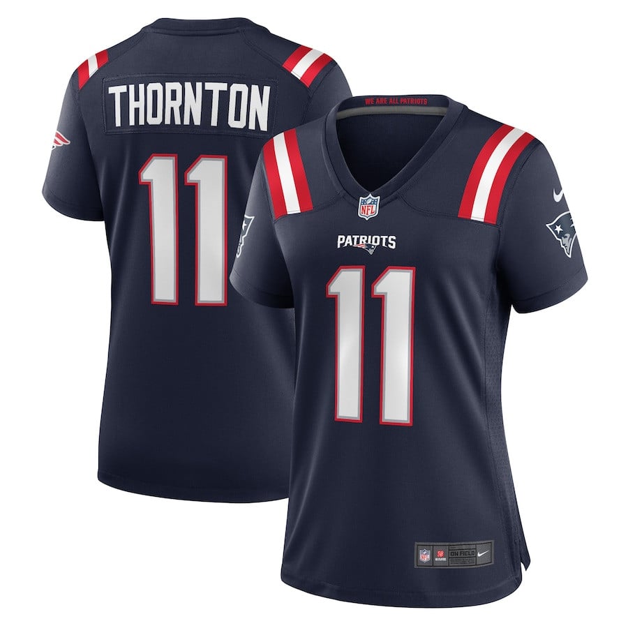 Tyquan Thornton 11 New England Patriots Game Navy NFL Jersey Women's