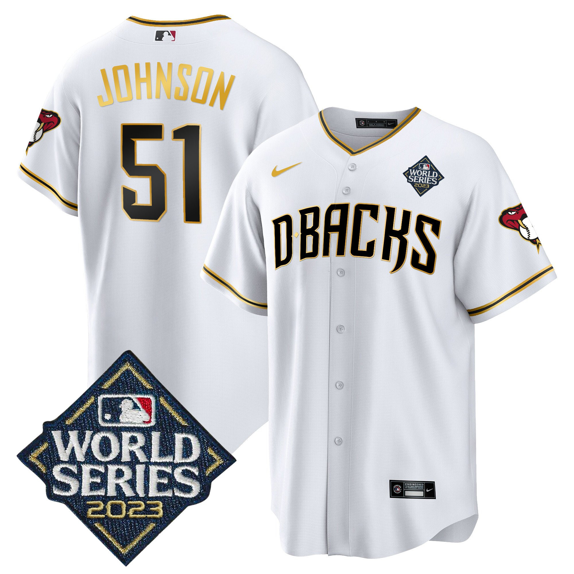 Randy Johnson 51 Arizona Diamondbacks 2023 World Series White Gold MLB Jersey Men's