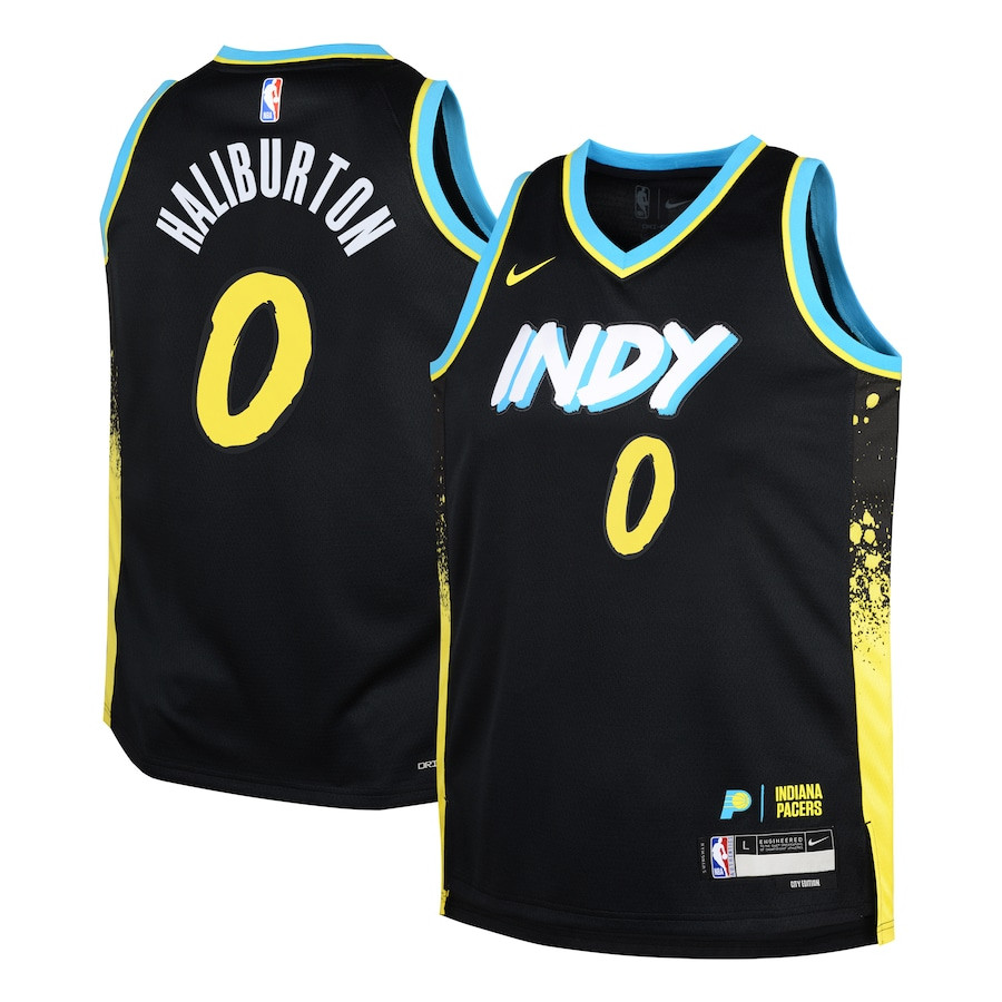 Tyrese Haliburton 0 Indiana Pacers 2023/24 City Edition Swingma Black NBA Jersey Youth