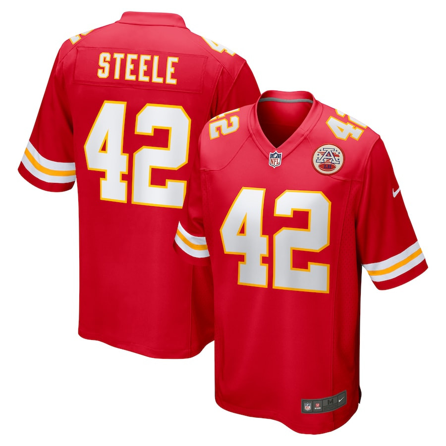 Carson Steele 42 Kansas City Chiefs Game Red NFL Jersey Men's