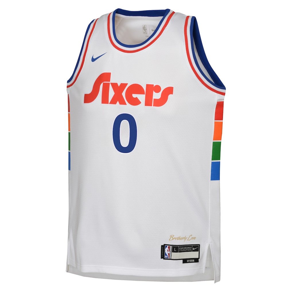 Tyrese Maxey 0 Philadelphia 76ers 2024/25 Swingman Playe City Editio White NBA Jersey Youth