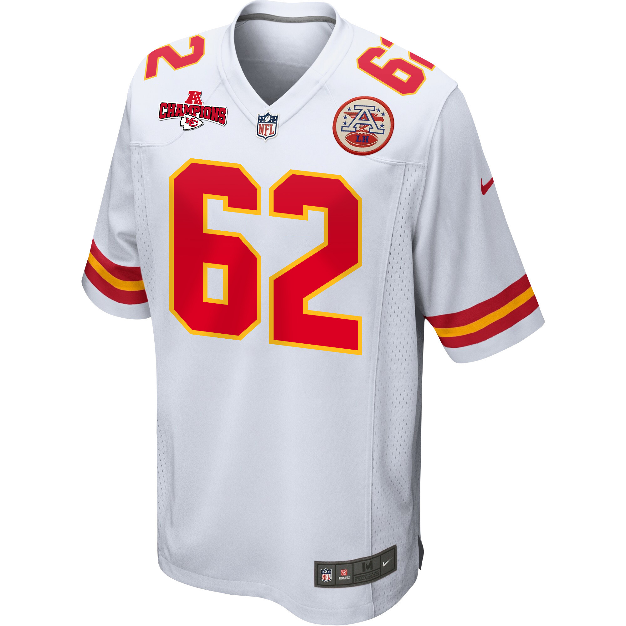 Joe Thuney 62 Kansas City Chiefs AFC Champions Patch Game White NFL Jersey Men's