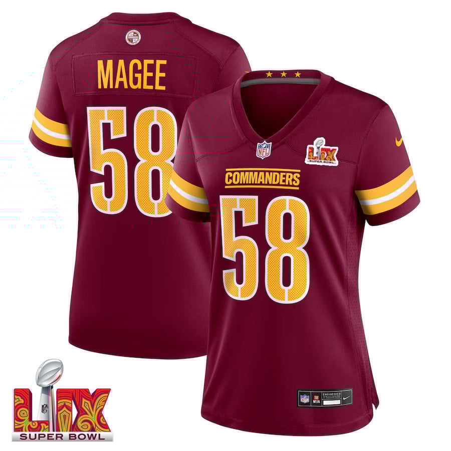 Jordan Magee #58 Washington Commanders Super Bowl LIX Burgundy NFL Jersey Women's