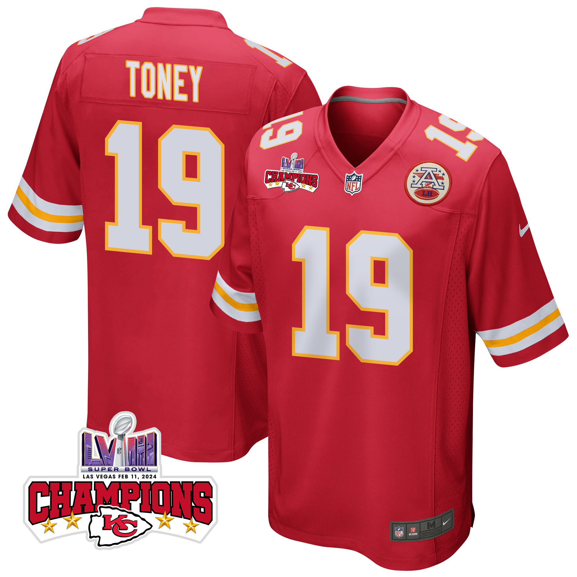 Kadarius Toney 19 Kansas City Chiefs Super Bowl LVIII Champions 4 Stars Patch Game Red NFL Jersey Men's