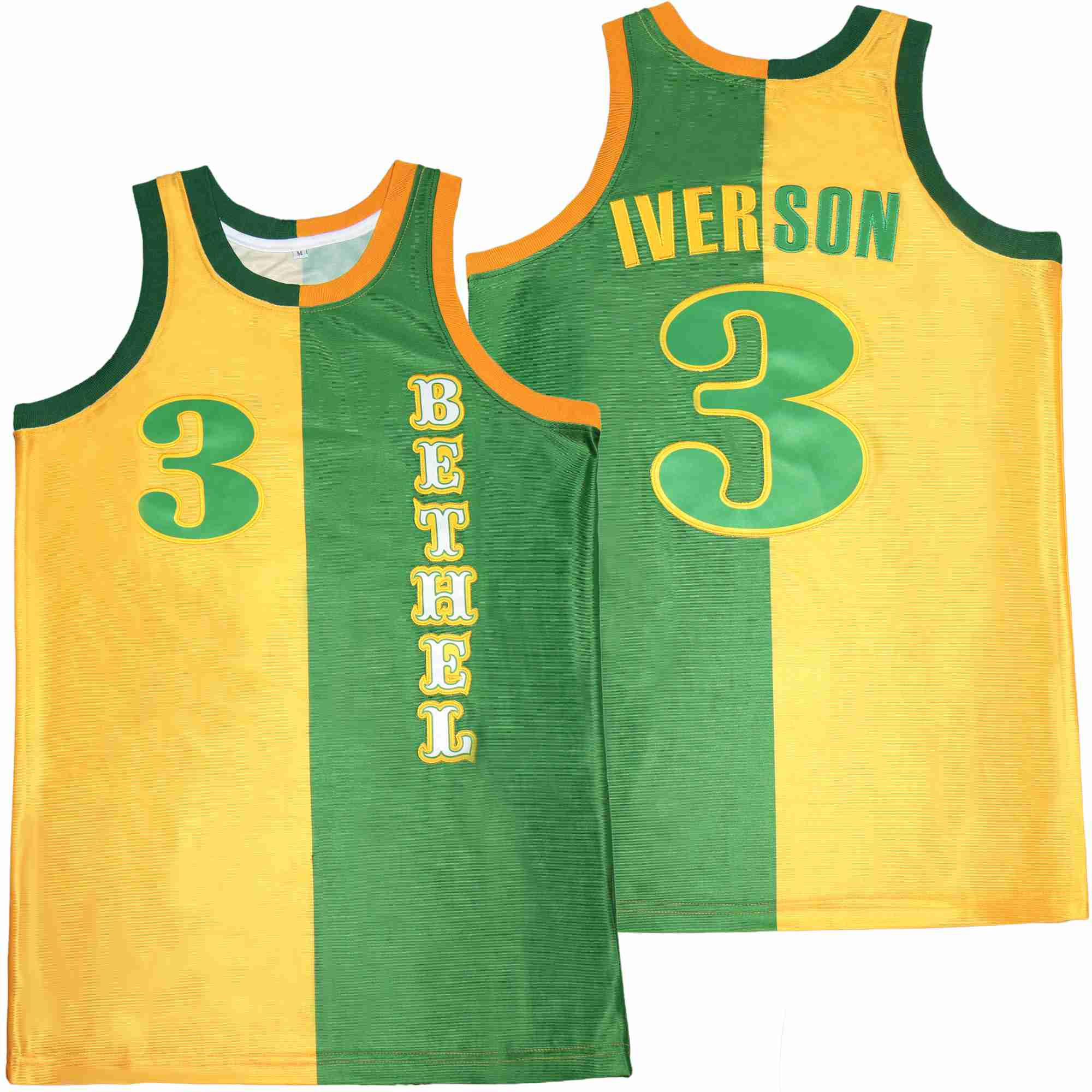 Allen Iverson 3 Bethel High School Two-Toned Swingman Yellow/Green Philadelphia 76ers NBA Jersey Men's