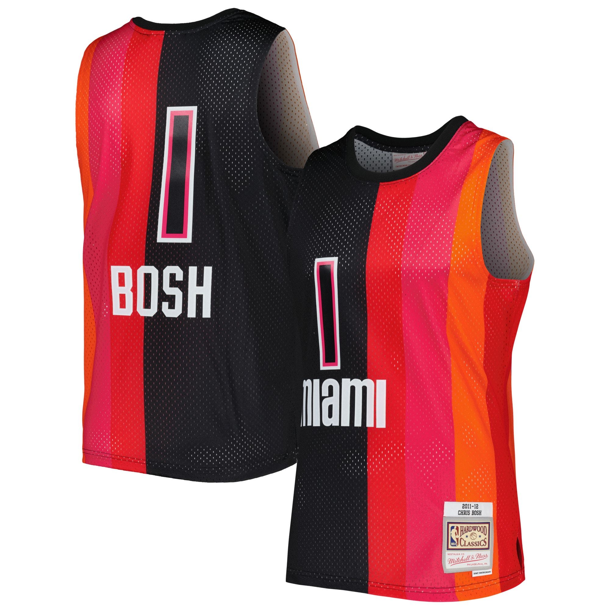 Mitchell Ness Chris Bosh Black/Red Miami Heat Hardwood Classics 2011/12 Split Swingman NBA Jersey Men's