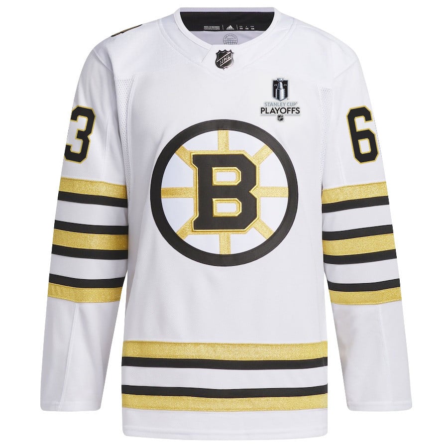 Brad Marchand 63 Boston Bruins 2024 Playoffs Patch Away White NHL Jersey Men's