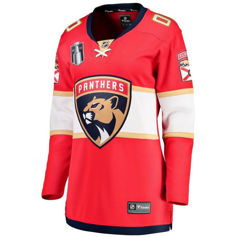 Custom 00 Florida Panthers 2023 Stanley Cup Final Home Breakaway Red NHL Jersey Women's