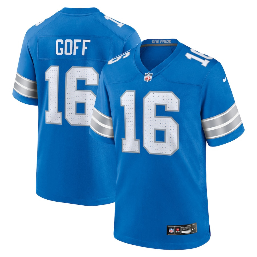 Jared Goff 16 Detroit Lions Game Blue, Men NFL Jersey Men's