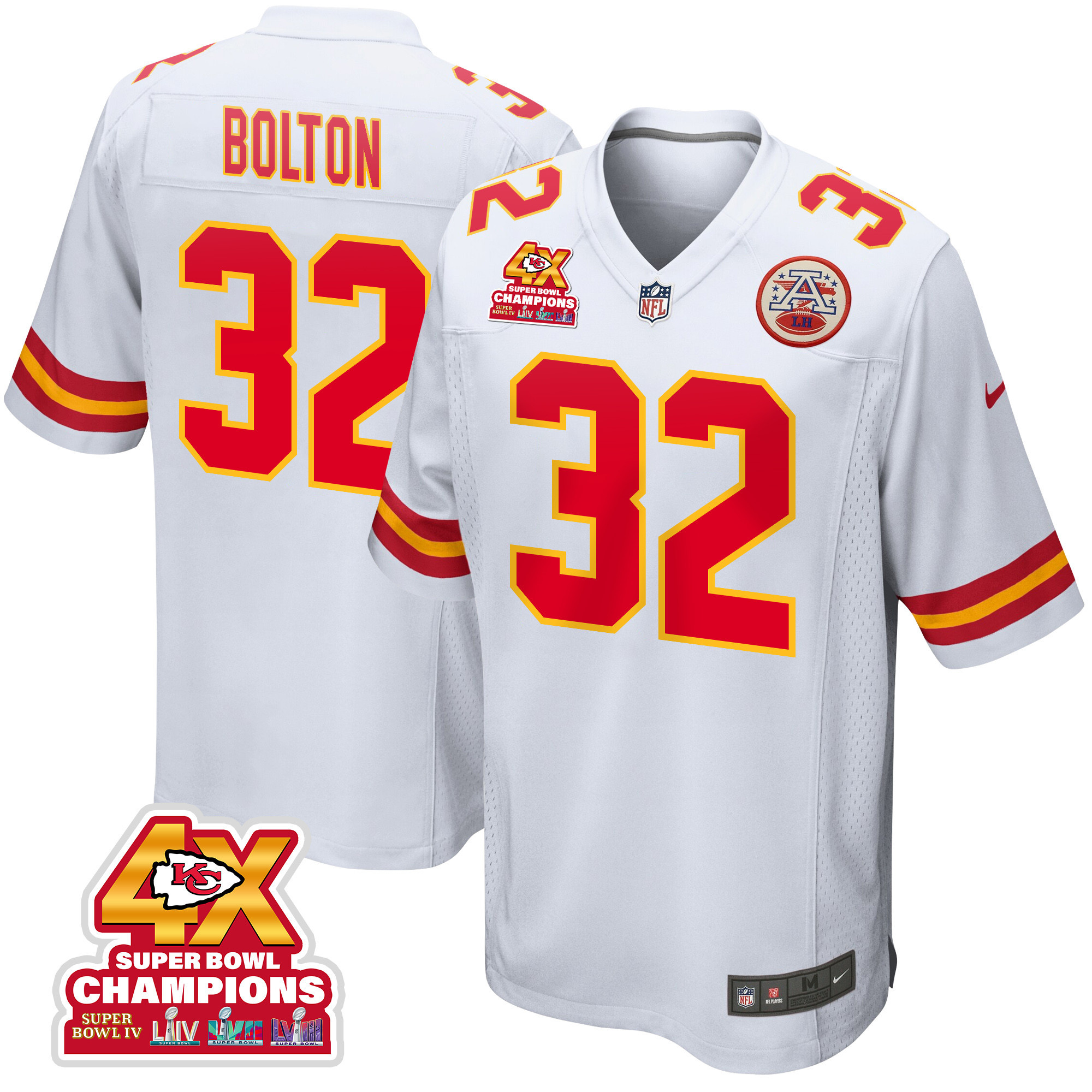 Nick Bolton 32 Kansas City Chiefs Super Bowl LVIII Champions 4X Game White NFL Jersey Men's