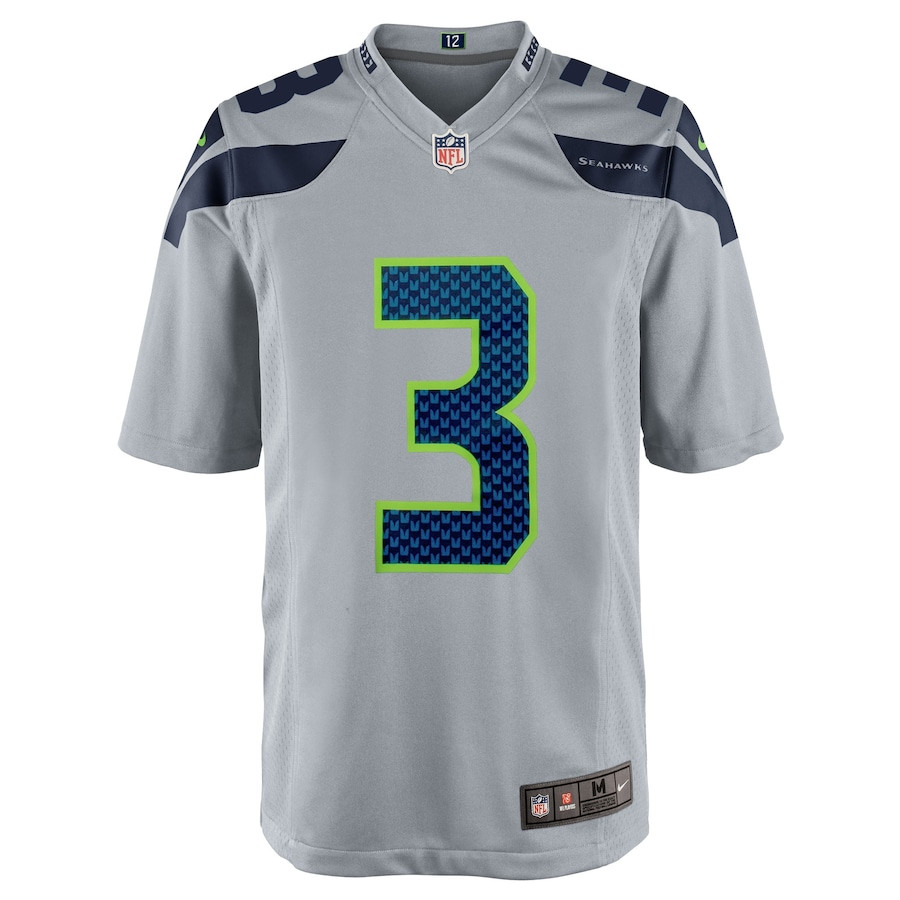 Russell Wilson 3 Seattle Seahawks Alternate Game Gray NFL Jersey Men's
