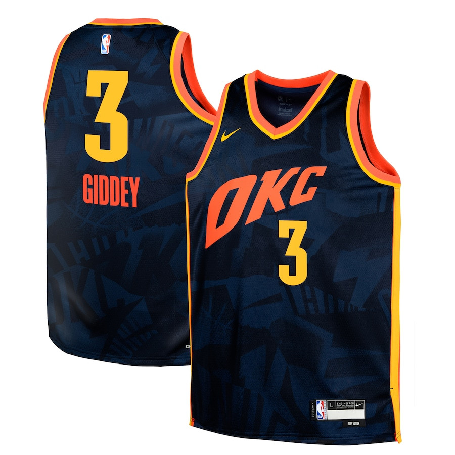 Josh Giddey 3 Oklahoma City Thunder 2023/24 City Edition Swingma Navy NBA Jersey Youth