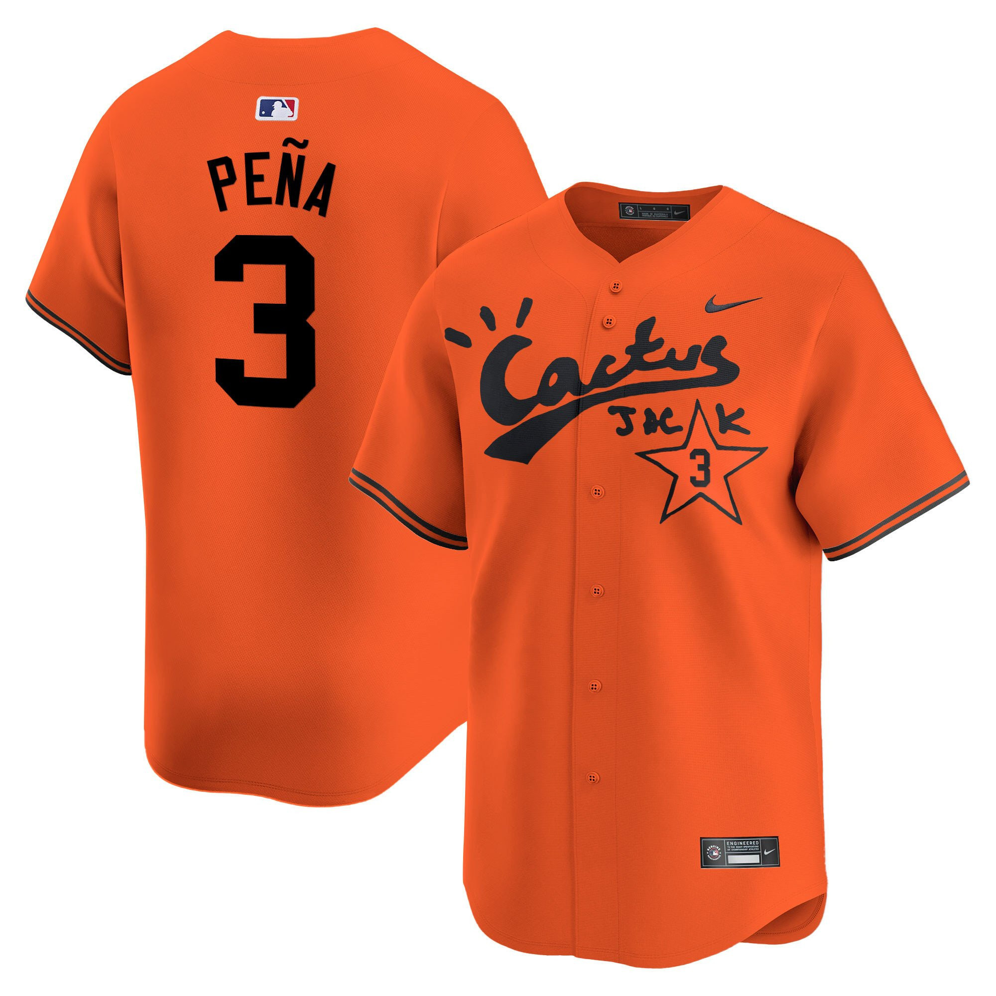 Jeremy Pena 3 Houston Astros Cactus Jack Orange MLB Jersey Men's