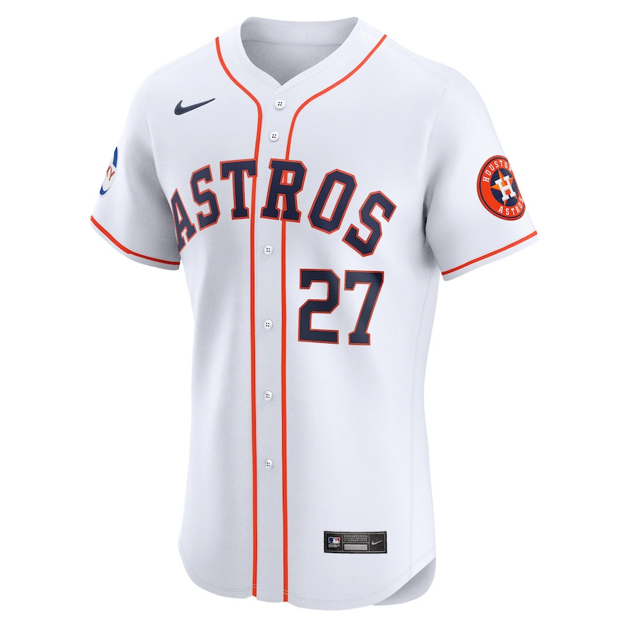 Jose Altuve 27 Houston Astros Home Elite Sponsor Patch Player White MLB Jersey Men's