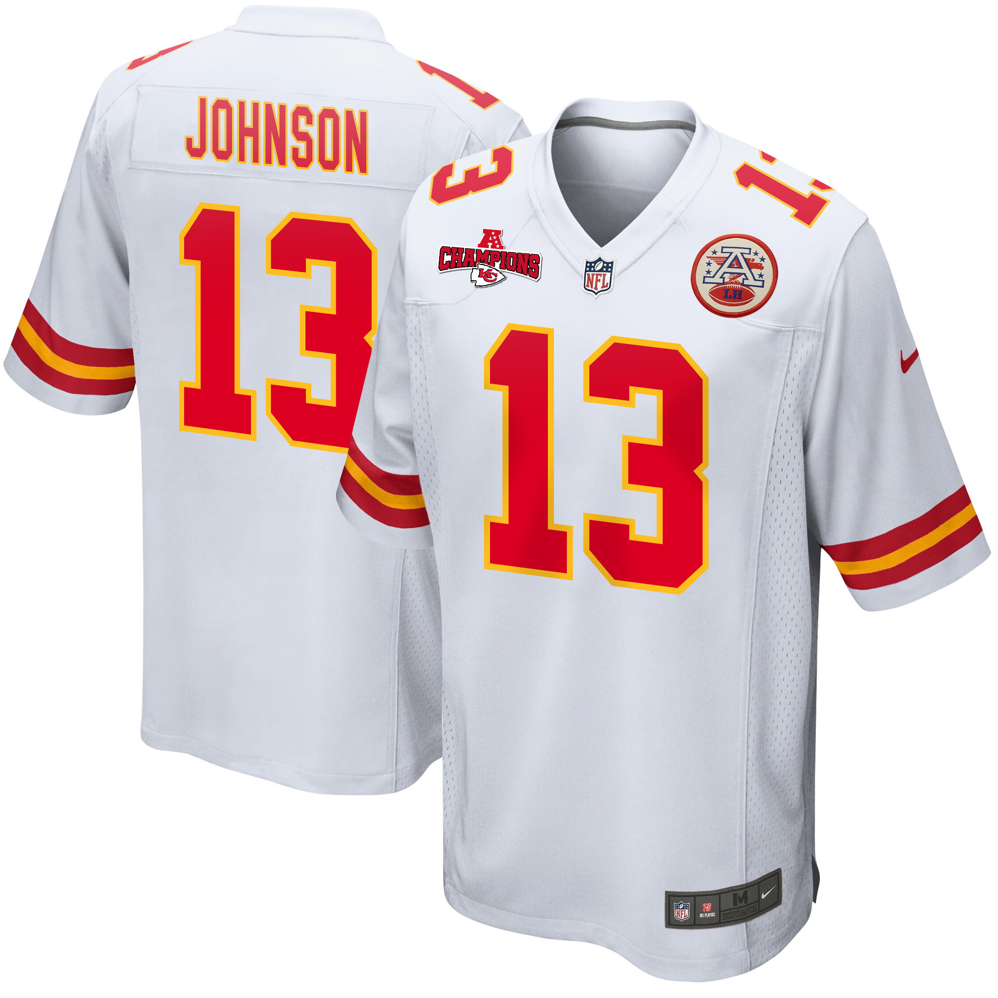 Nazeeh Johnson 13 Kansas City Chiefs AFC Champions Patch Game White NFL Jersey Men's