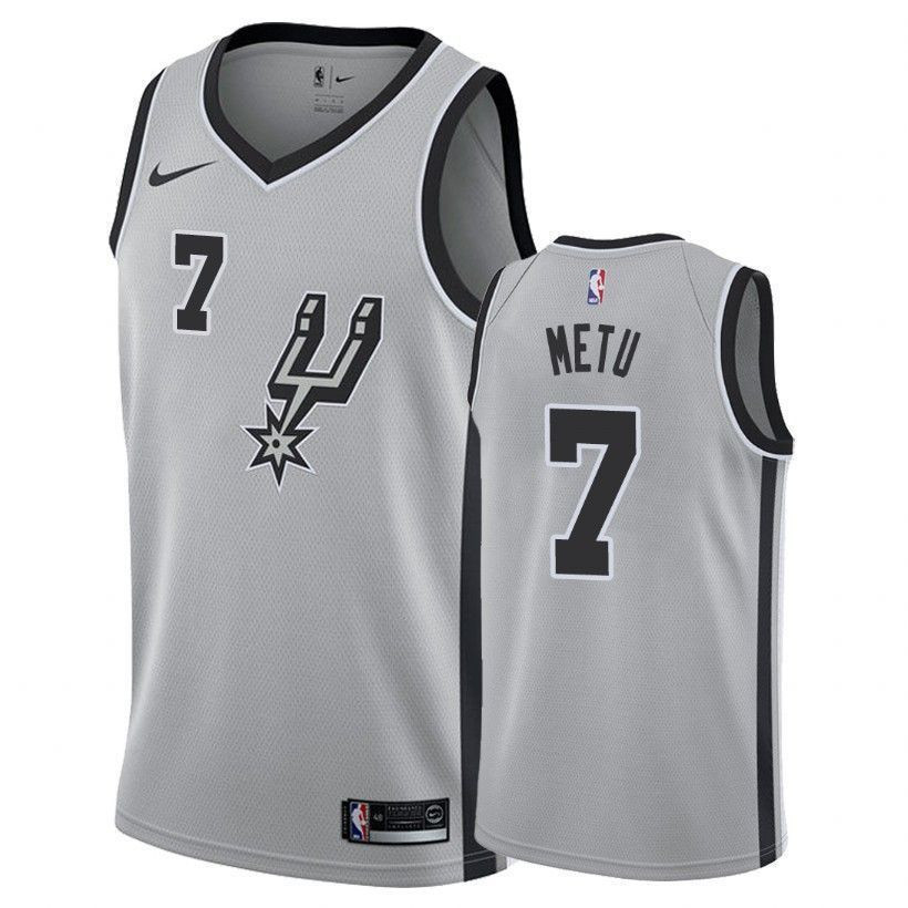 San Antonio Spurs Chimezie Metu 7 Statet Silver NBA Jersey Men's
