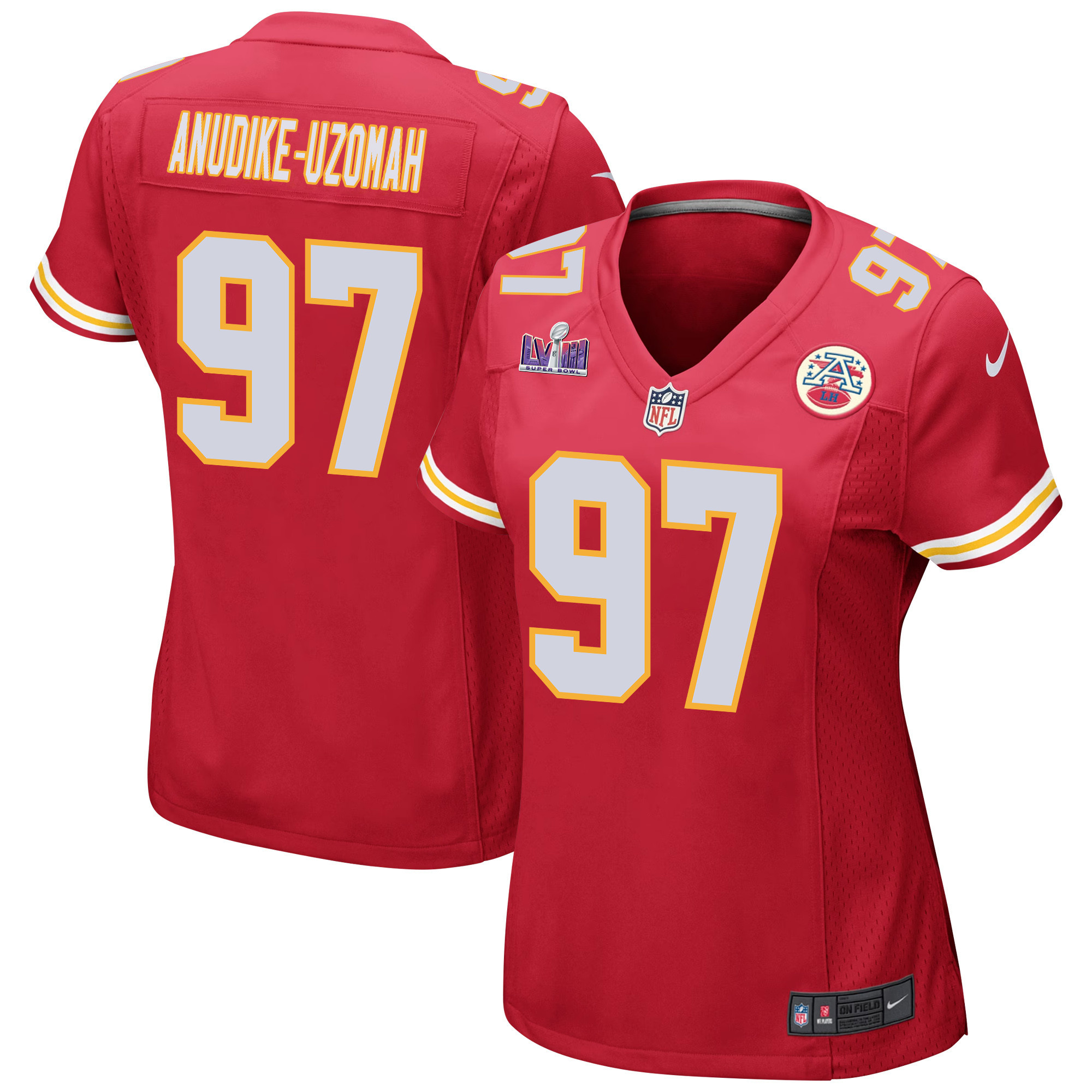 Felix Anudike-Uzomah 97 Kansas City Chiefs Super Bowl LVIII Patch Game Red NFL Jersey Women's