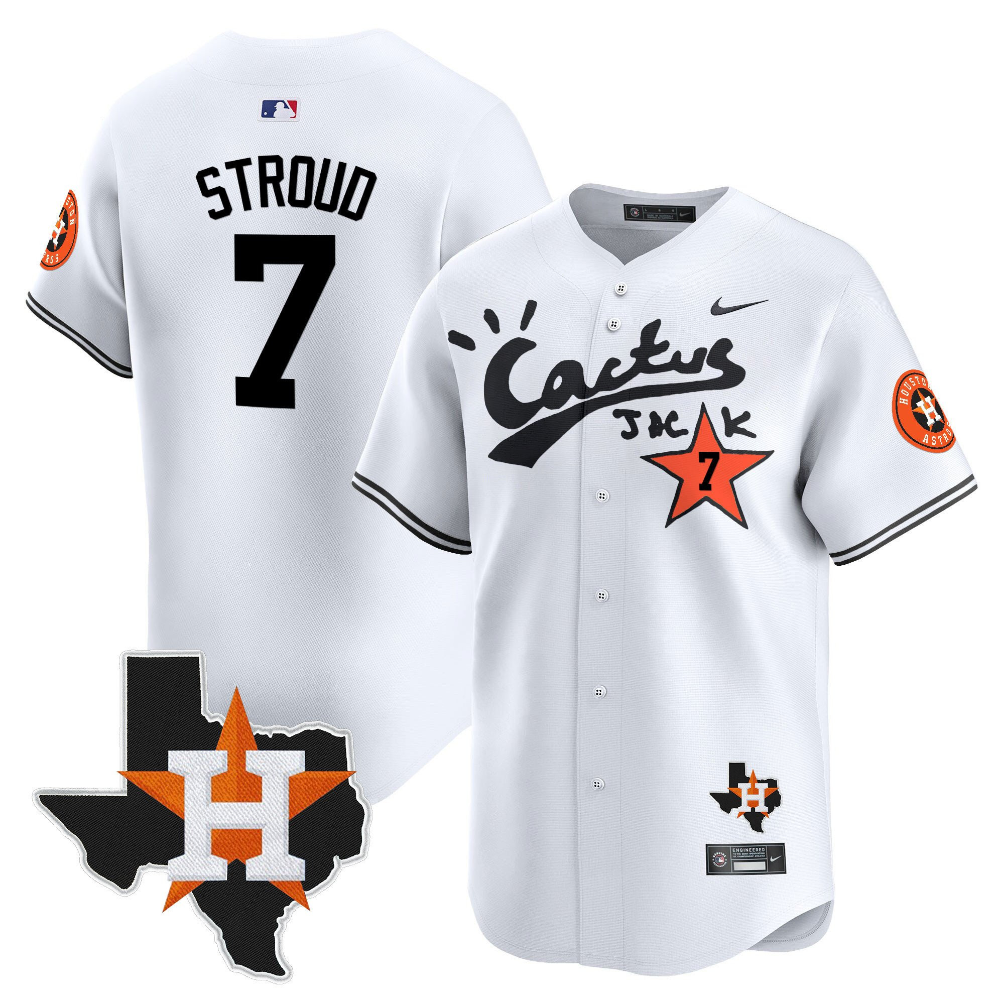 CJ. Stroud 7 Houston Astros Cactus Jack Houston Patch Limited White MLB Jersey Men's