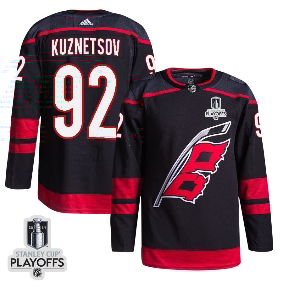 Evgeny Kuznetsov 92 Carolina Hurricanes 2024 Playoffs Patch Home Black NHL Jersey Men's
