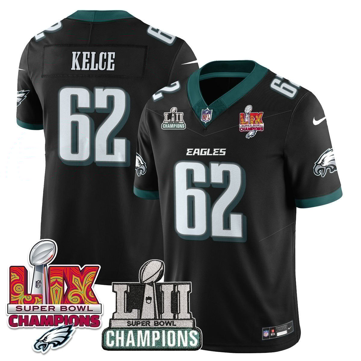 Jason Kelce 62 Philadelphia Eagles LII-LIX Super Bowl Champions Vapor Limited Black NFL Jersey Men's