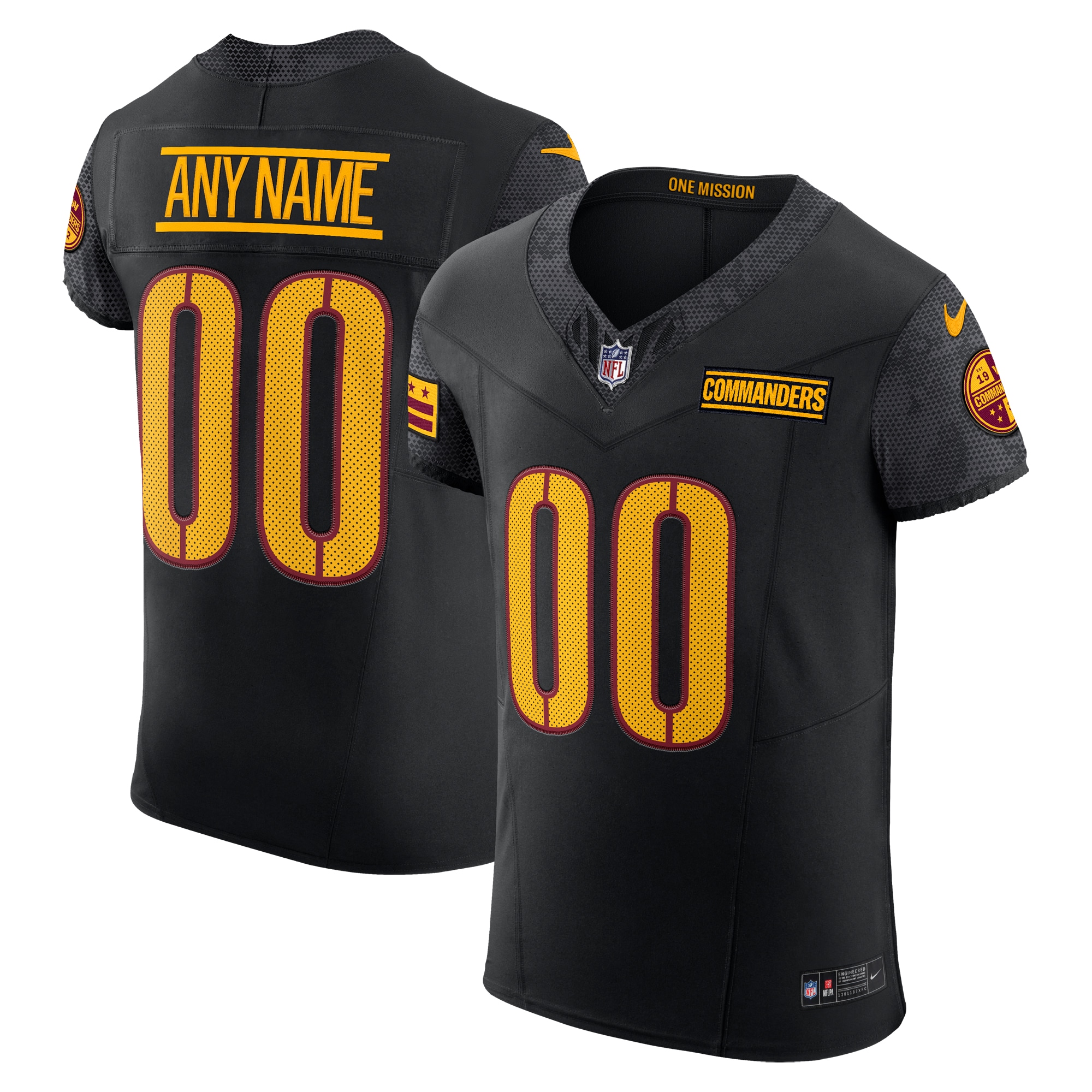Washington Commanders Black Alternate Vapor F.U.S.E. Elite Custom NFL Jersey Men's