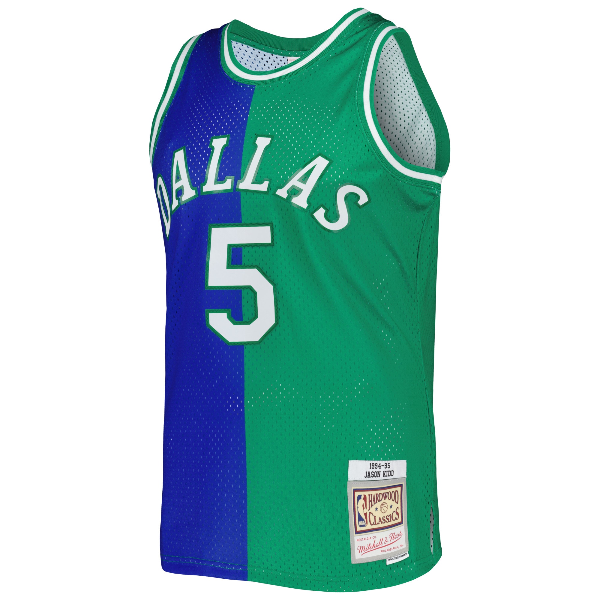 Mitchell Ness Jason Kidd Blue/Green Dallas Mavericks Hardwood Classics 1994/95 Split Swingman NBA Jersey Men's