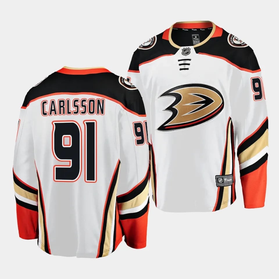 Leo Carlsson #91 Anaheim Ducks 2023 Draft Away White NHL Jersey Men's