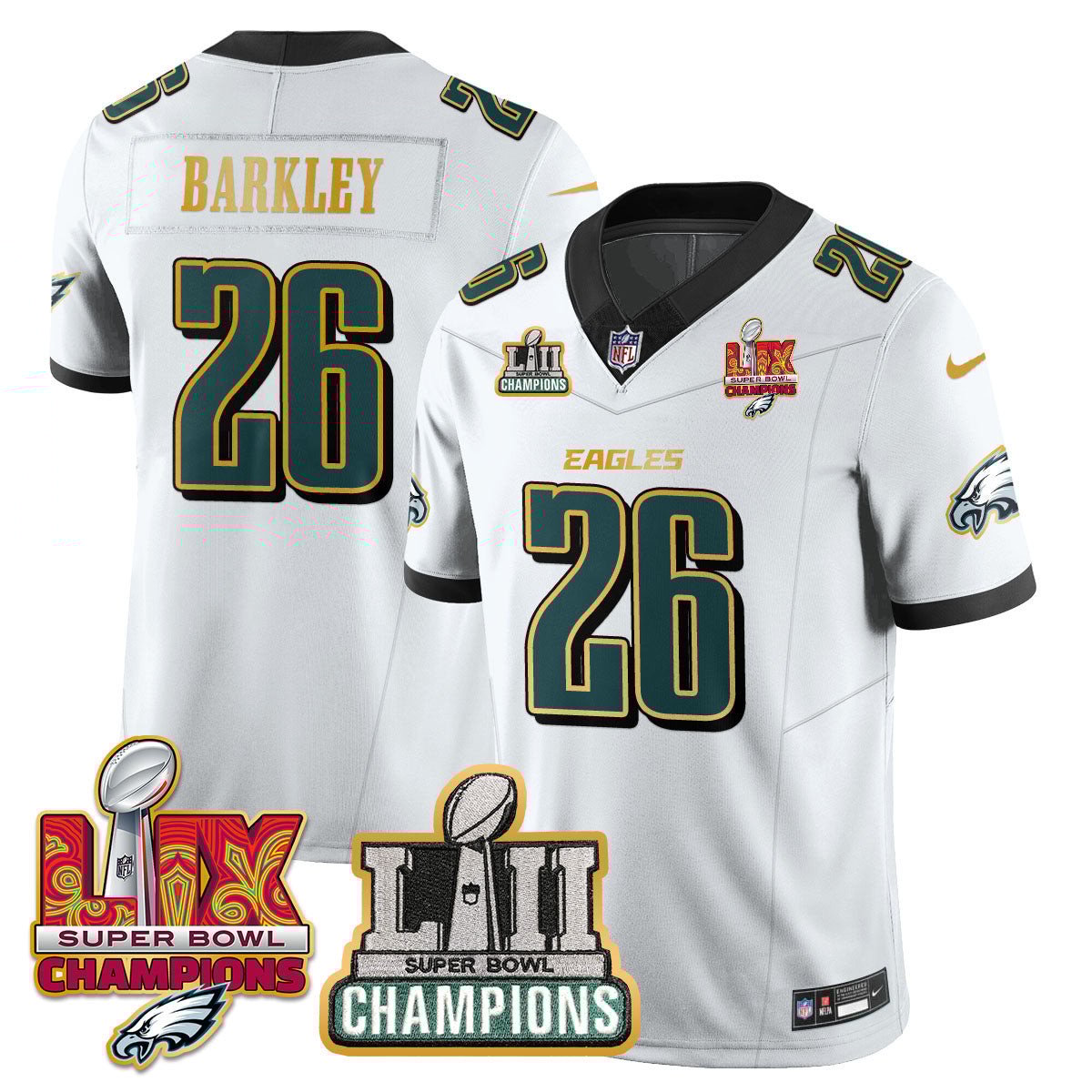 Saquon Barkley 26 Philadelphia Eagles LII-LIX Super Bowl Champions Vapor Limited Gold White NFL Jersey Men's