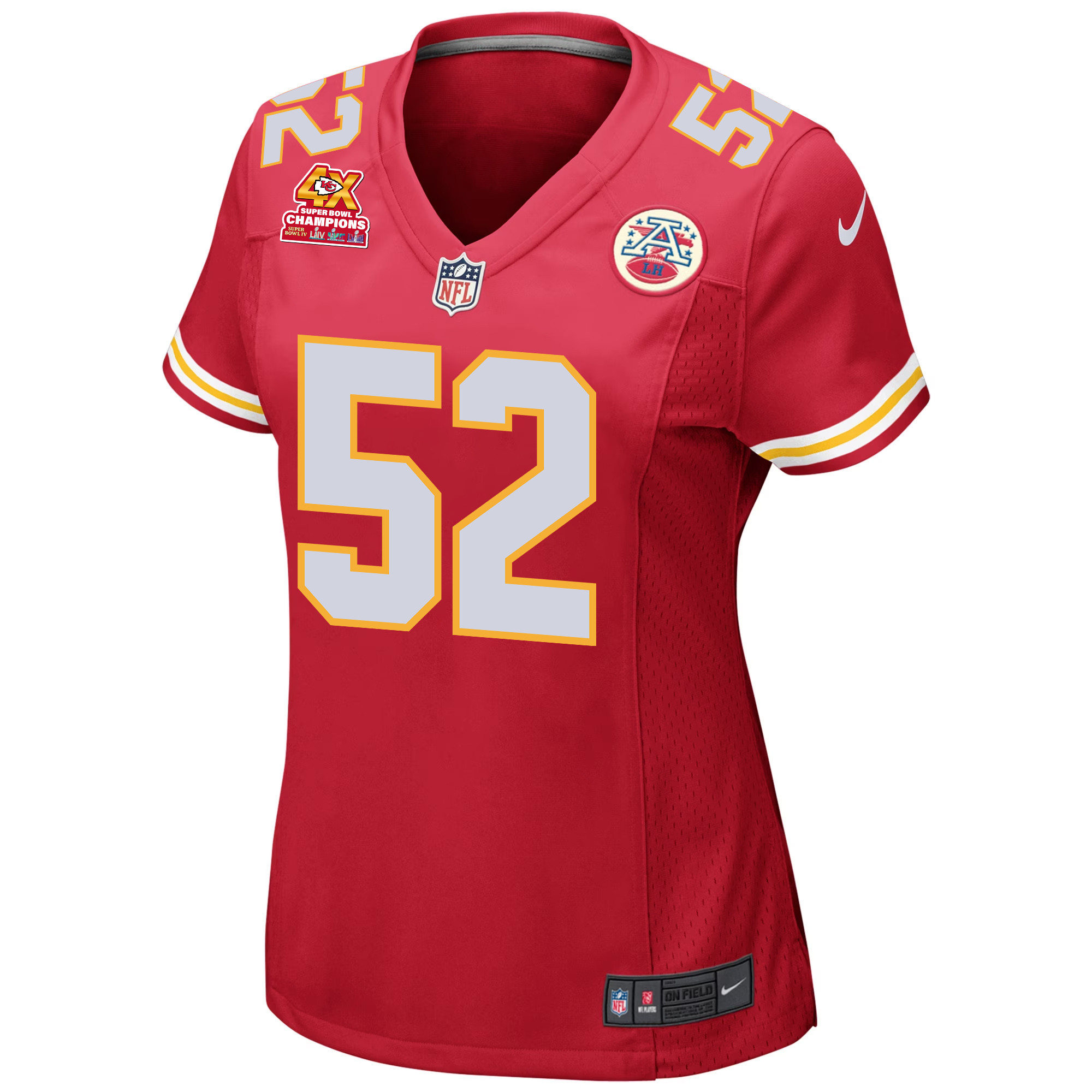 Creed Humphrey 52 Kansas City Chiefs Super Bowl LVIII Champions 4X Game Red NFL Jersey Women's