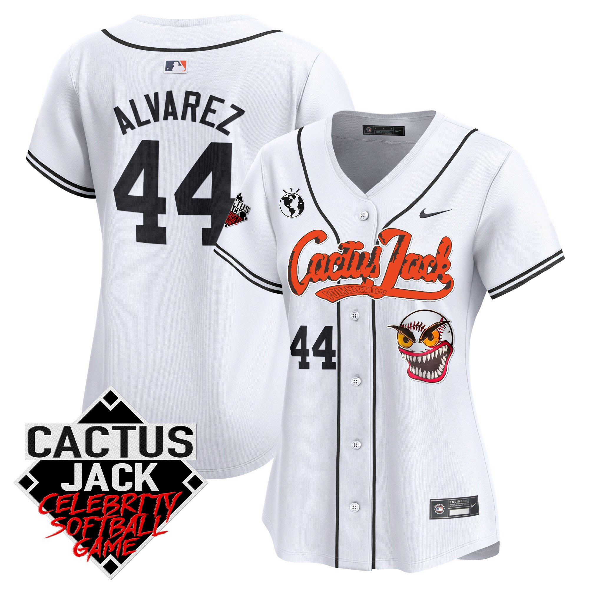 Yordan Alvarez 44 Houston Astros Cactus Jack Celebrity Softball Game Patch White MLB Jersey Women's