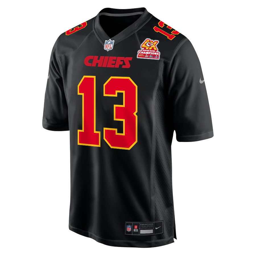 Chris Oladokun 13 Kansas City Chiefs Super Bowl LVIII Champions 4X Fashion Game Carbon Black NFL Jersey Men's
