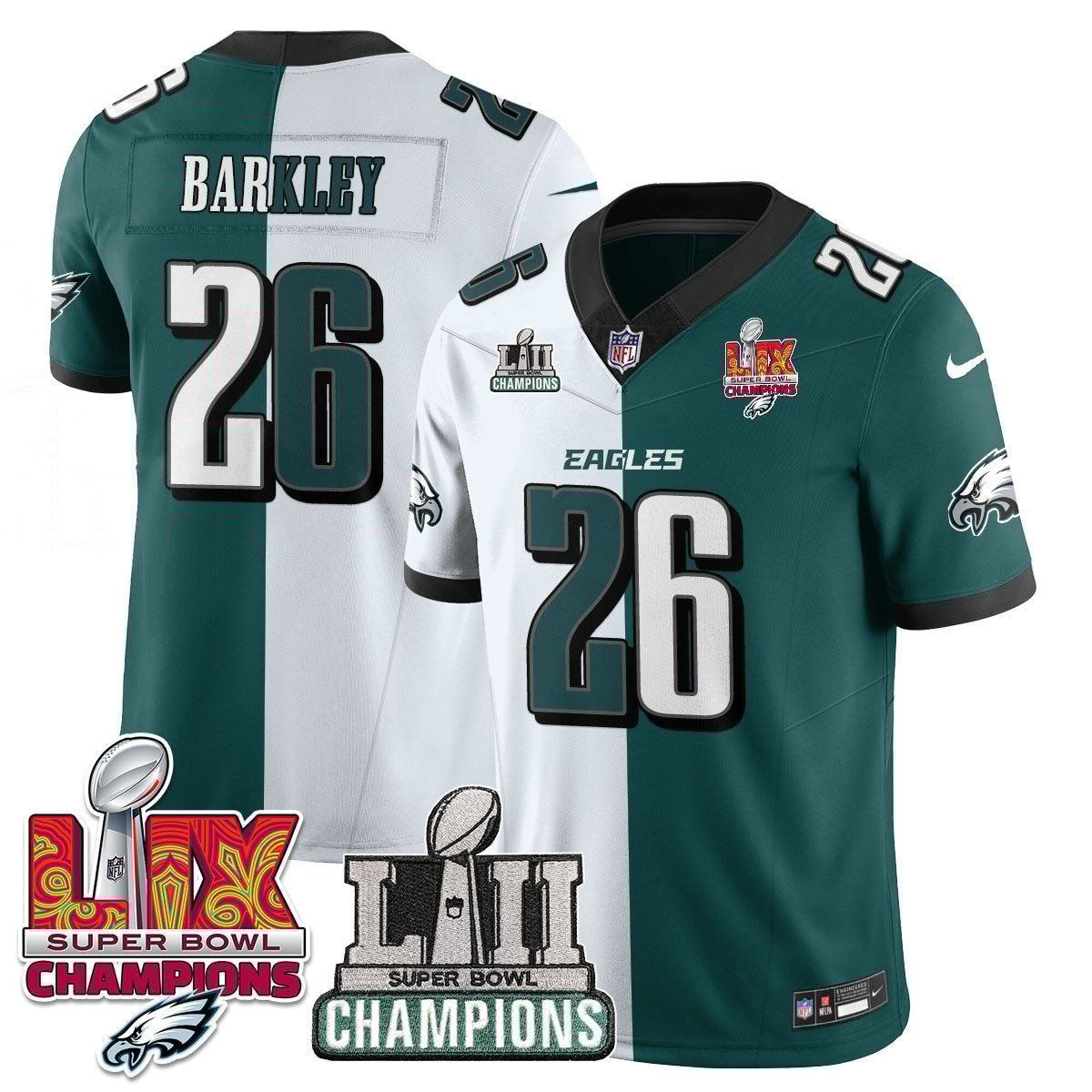 Saquon Barkley 26 Philadelphia Eagles LII-LIX Super Bowl Champions Vapor Limited Split NFL Jersey Men's