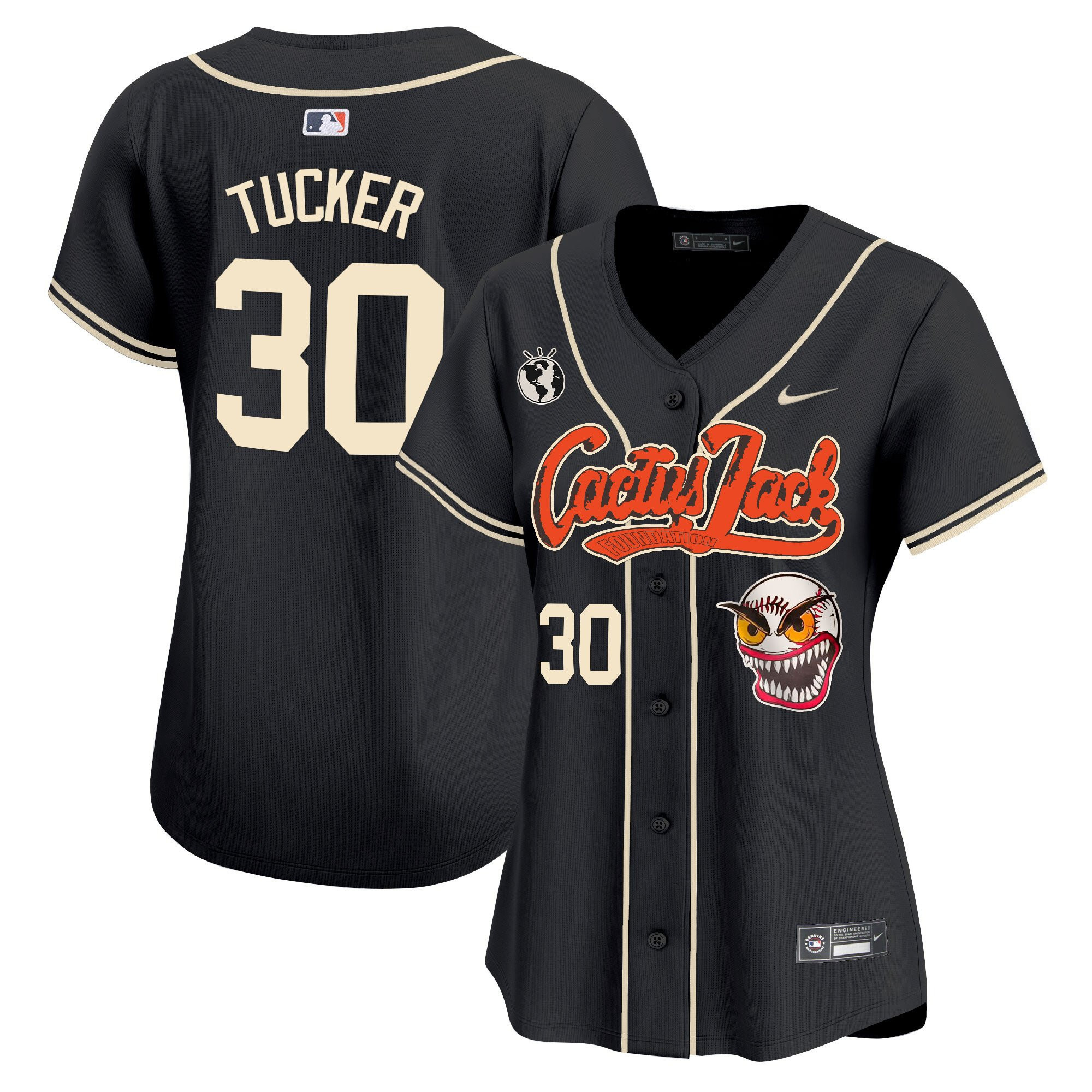 Kyle Tucker 30 Houston Astros Cactus Jack Patch Black MLB Jersey Women's