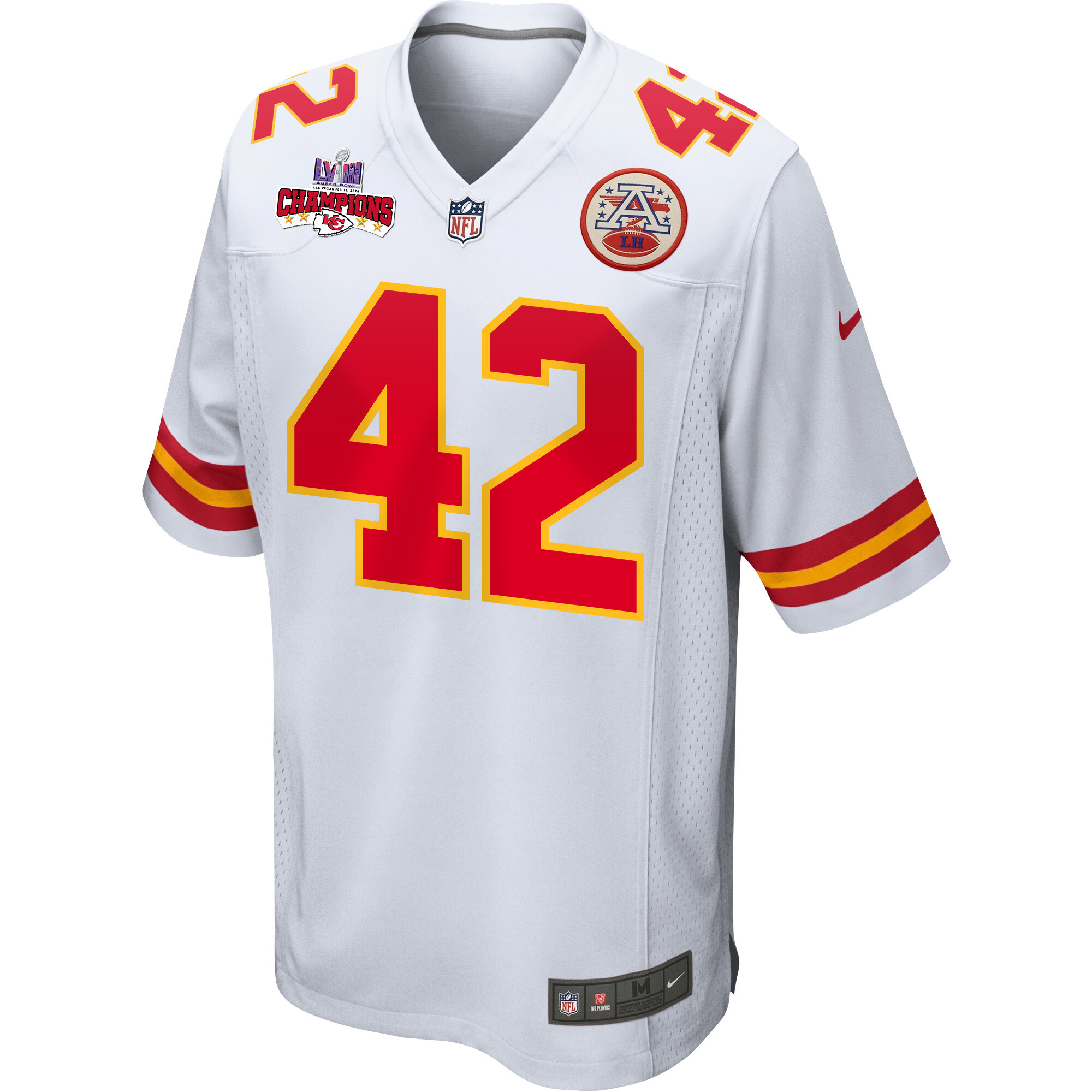 Tyree Gillespie 42 Kansas City Chiefs Super Bowl LVIII Champions 4 Stars Patch Game White NFL Jersey Men's