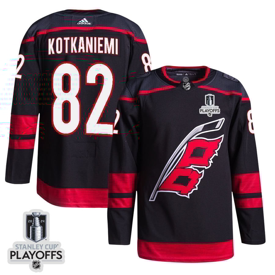 Jesperi Kotkaniemi 82 Carolina Hurricanes 2024 Playoffs Patch Home Black NHL Jersey Men's