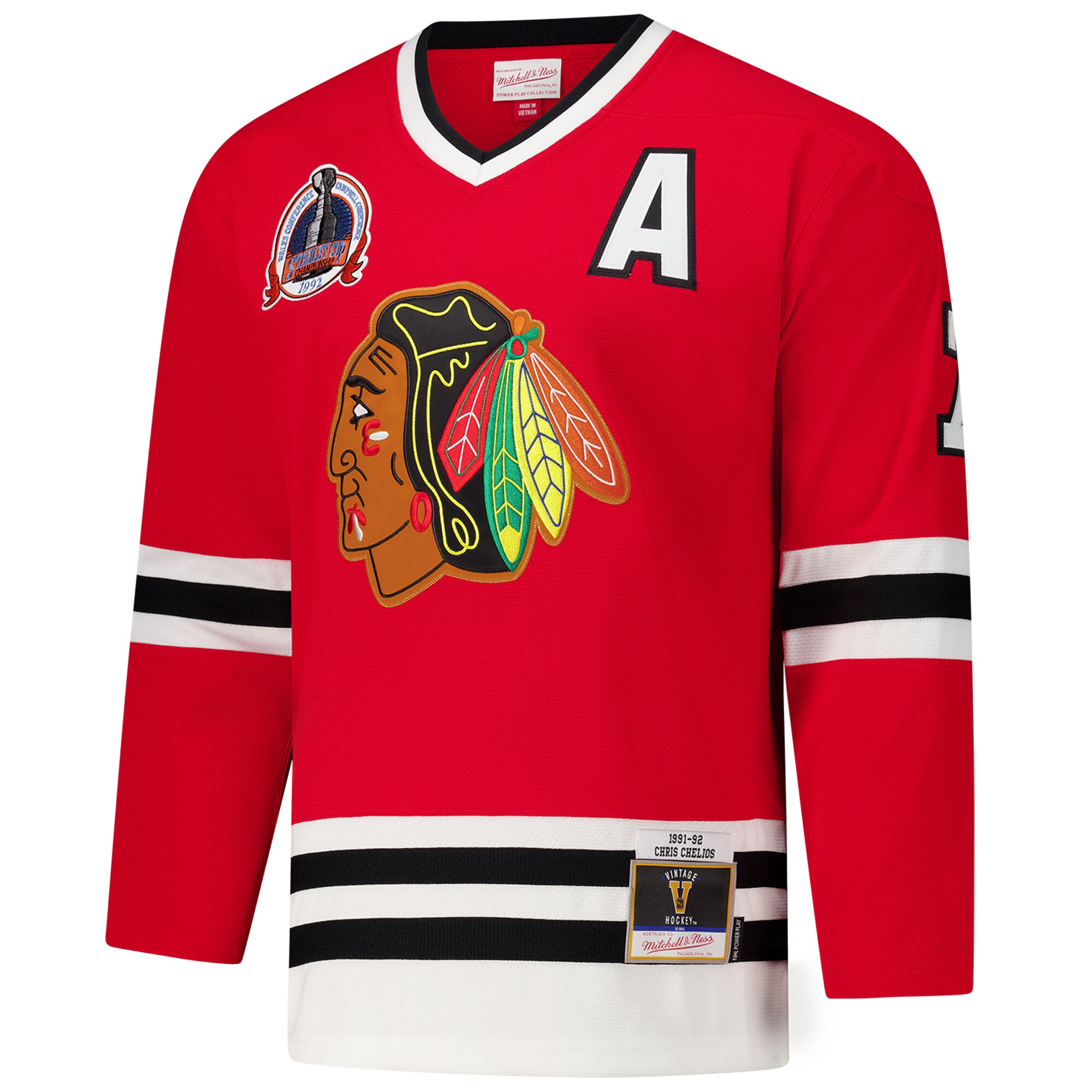 Chicago Blackhawks Chris Chelios Red 1991-92 Power Play NHL Jersey Men's